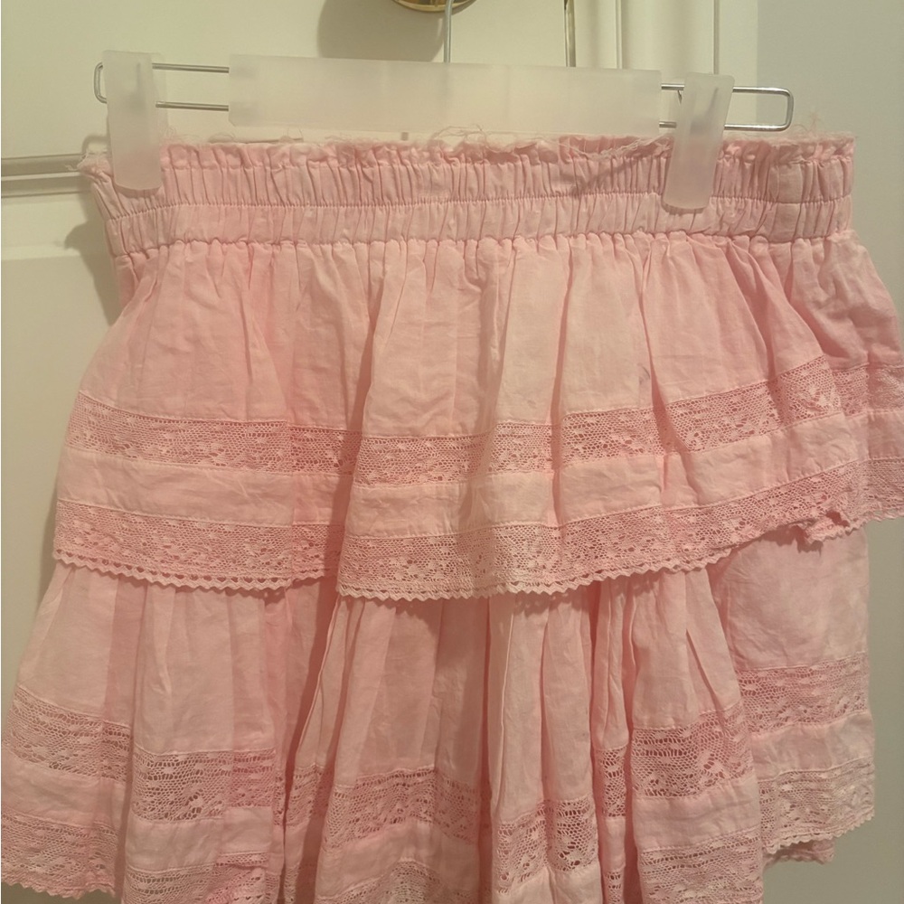 LoveShackFancy Pink Ruffled A-Line Skirt